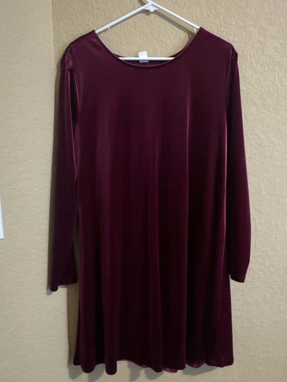 Old Navy Velvet Swing Dress Size XL Burgundy Long Sleeve